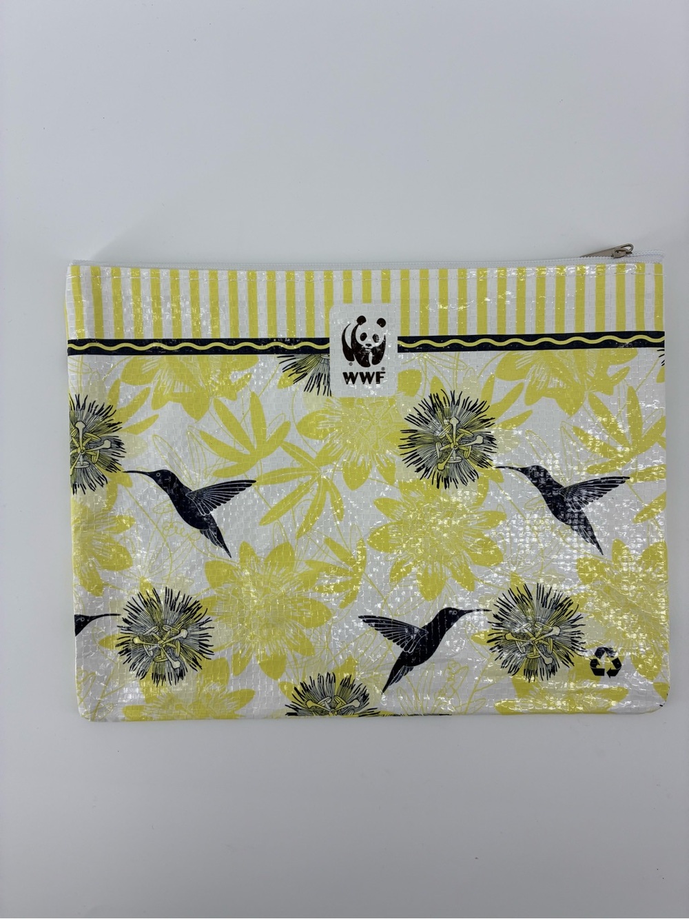 WWF World Wildlife Fund Yellow Floral Hummingbird Zip Pouch 9”x7” zippered